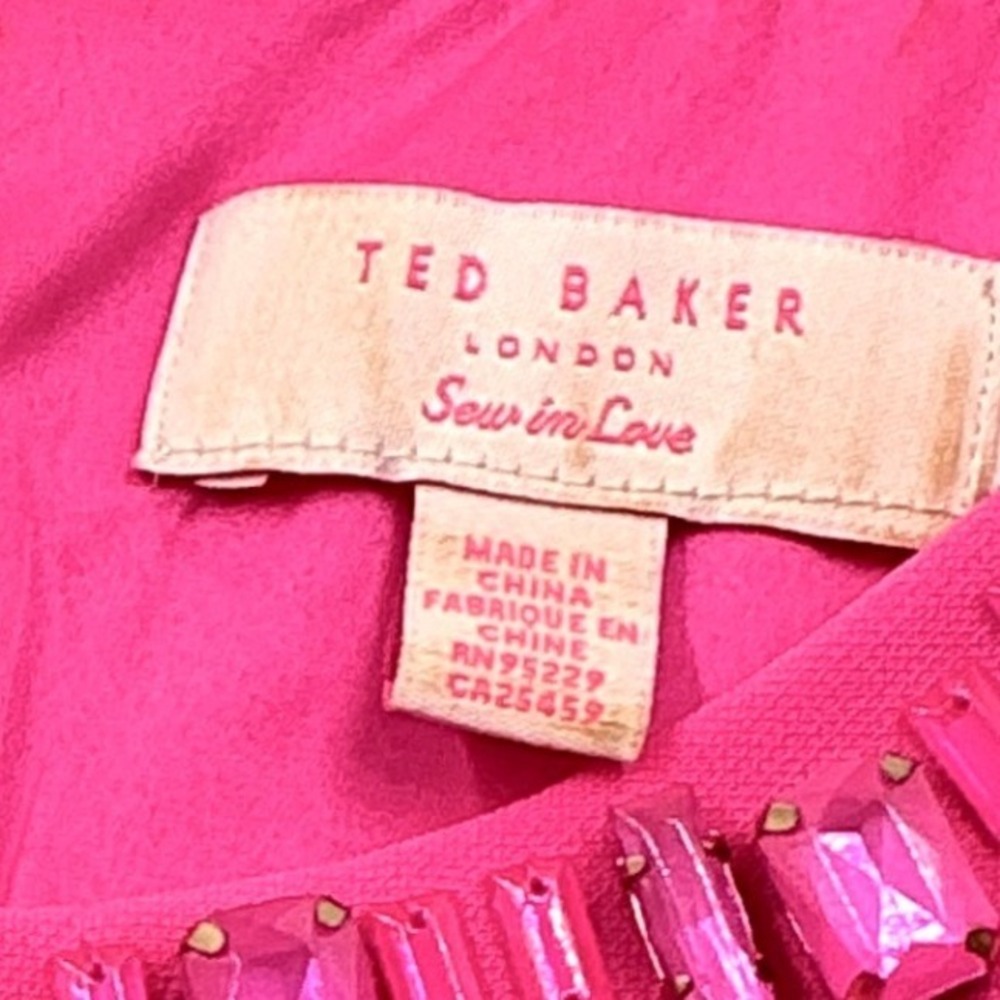 Ted Baker Size 1 US 4 Dress Hot Pink Beaded Neckline Fit Flare Foppar MSRP $325 - Picture 3 of 9